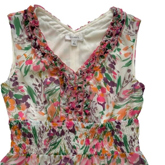 Dress Barn Dress Floral Garden Ruffled V-Neck Sleeveless Smocked Waist Size 8 - Picture 4 of 12